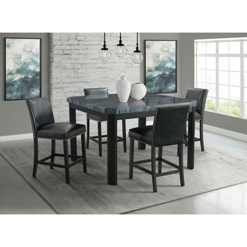 Parke Square 5PC Counter Height Dining Set-Table & Four Black PU Chairs
