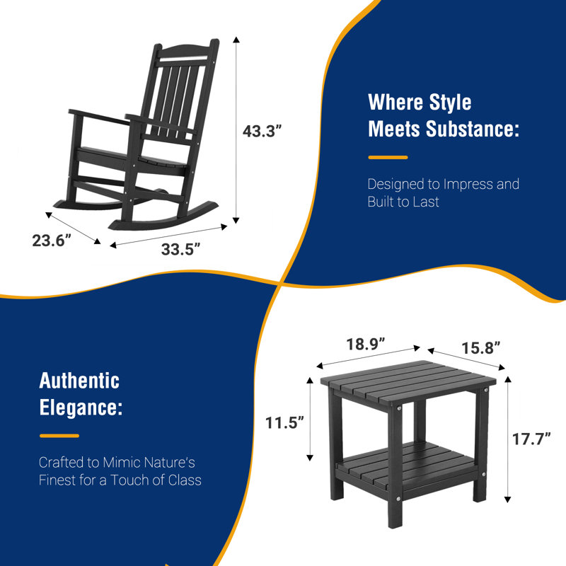 Rasima 23.6" W 2-Person Rocking Patio Set with Table, Black