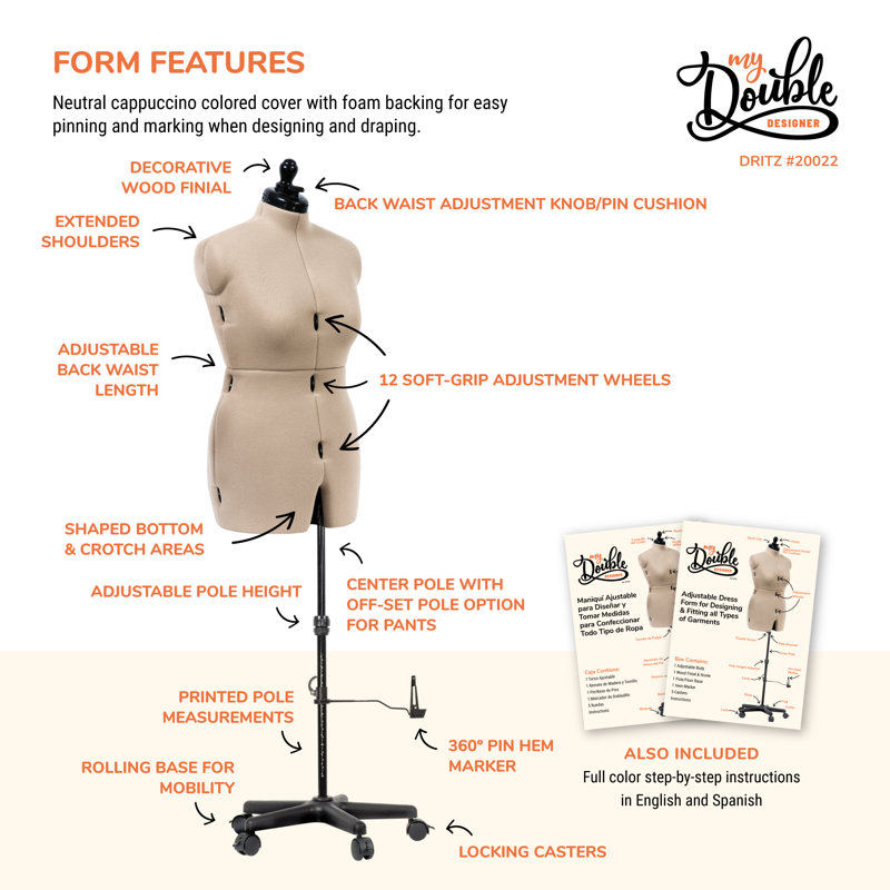 Dritz My Double Designer Adjustable Dress Form, 32" H x 15.6" W x 12.5 D