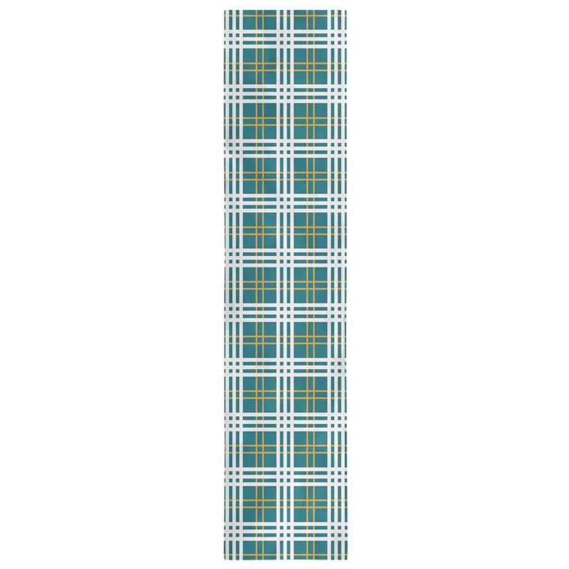 Paid Polyester Table Runner, 90" L x 16" W, Teal/Gold/White