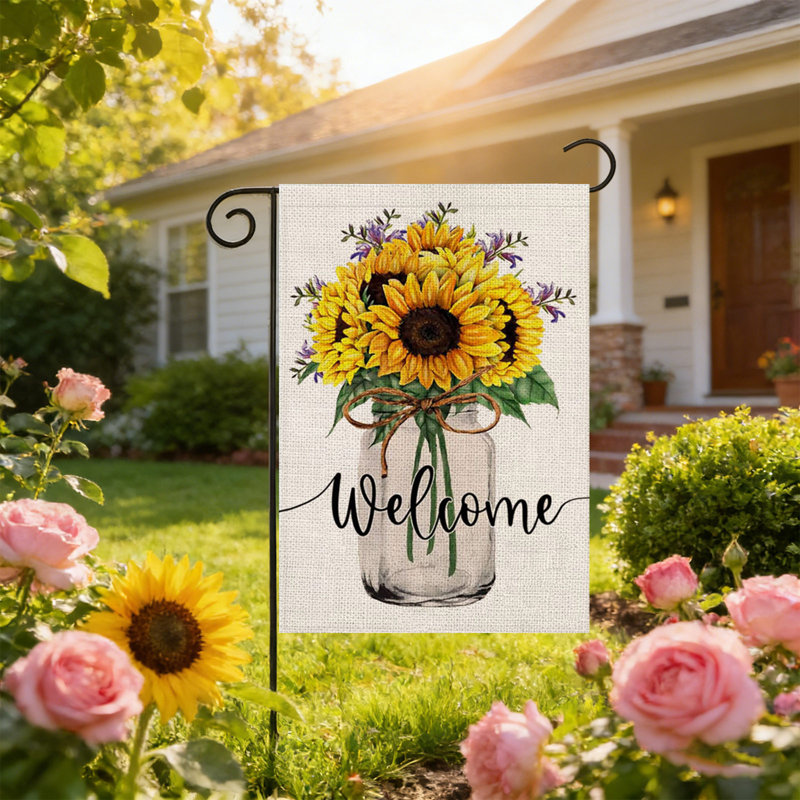 Tournesol à double face drapeau de jardin 17,7 x 11,8 po décoration de jardin extérieur joyeux printemps été décoration drapeau de bienvenue pour la maison décoration de jardin