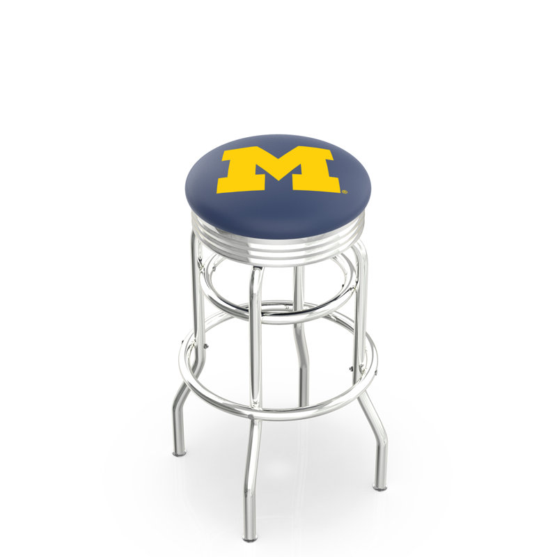 Tabouret de bar Logo Series, Tabouret de bar d'une hauteur de siège de 30 po, Double anneau chromé, Université du Michigan