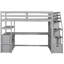 Lit mezzanine simple avec bureau, escalier de rangement et tablettes en gris, détails de fabrication sécuritaire-392678051-392678050