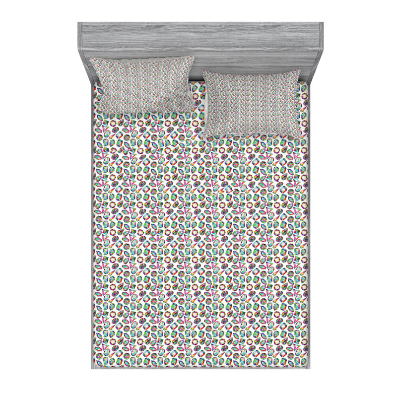 Microfiber Geometric Sheet Set, Queen Sheet Set with Fitted Sheet