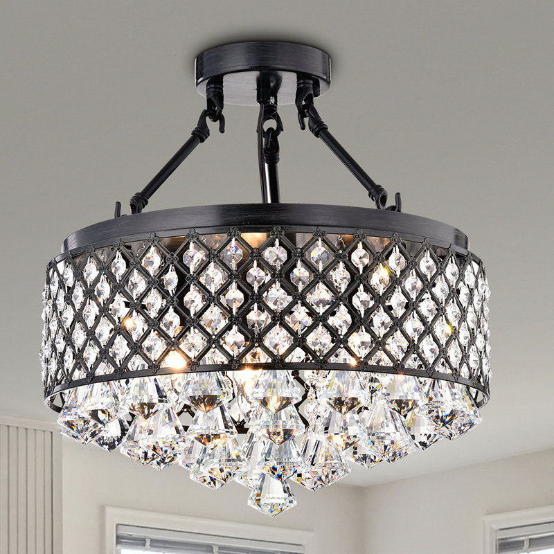 Ivonna 4 - Light 15" Chandelier Style Drum Semi Flush Mount, Black