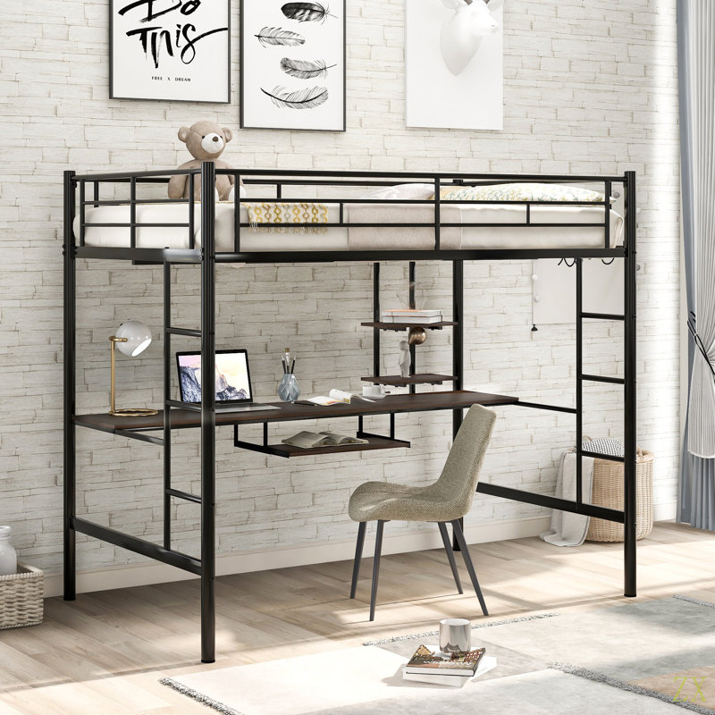 Lit mezzanine avec bureau et tablette