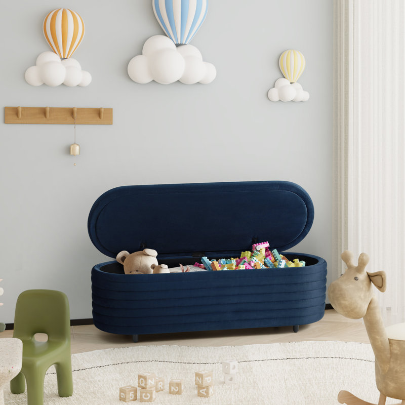 Farrah Upholstered Storage Bench, 18.1" H x 54" W x 19" D, Navy