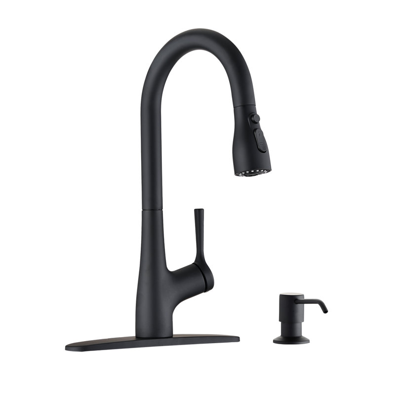 MAXWELL Pull Down Kitchen Faucet with Soap Dispenser, Matte Black