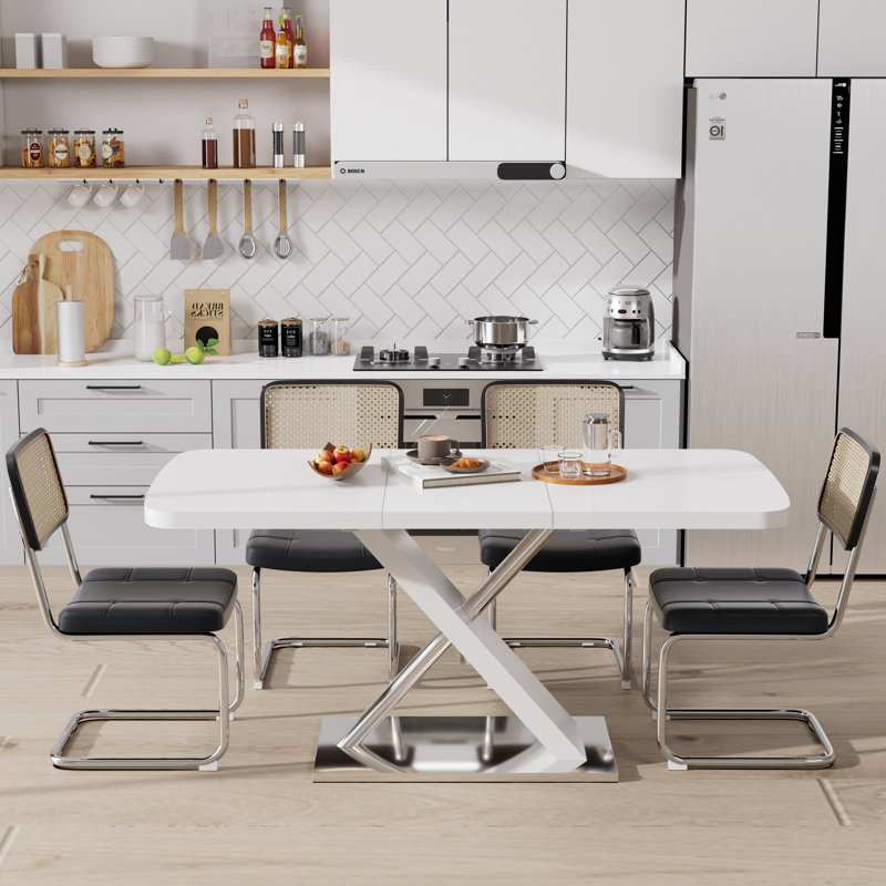 Ensemble de table de salle à manger extensible Modern, Noir, Blanc