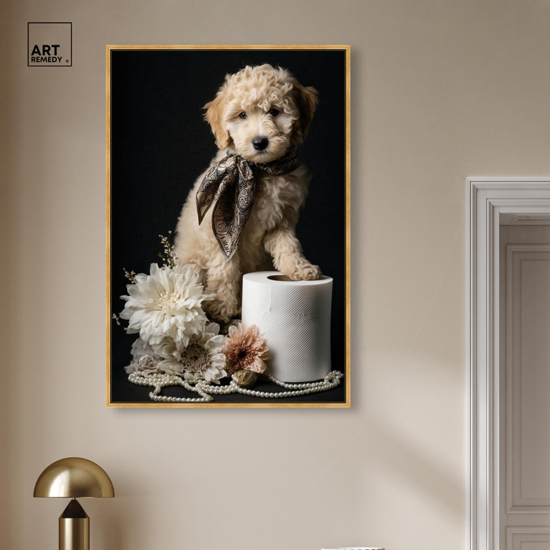 Impression sur toile Goldendoodle, H 46 po x l 31 po, Encadrement doré