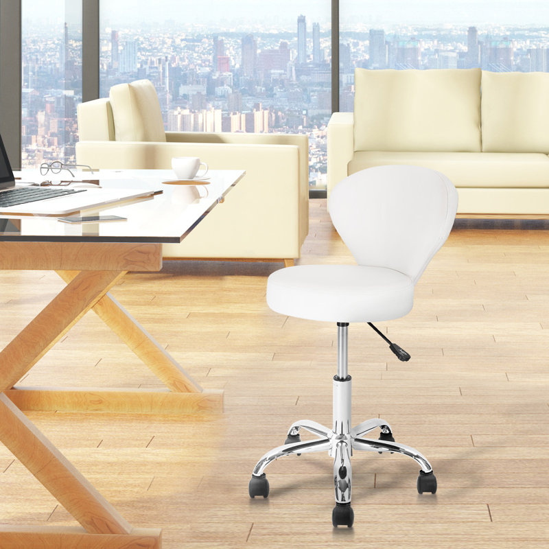 Tabouret roulant à hauteur réglable avec dossier, Blanc