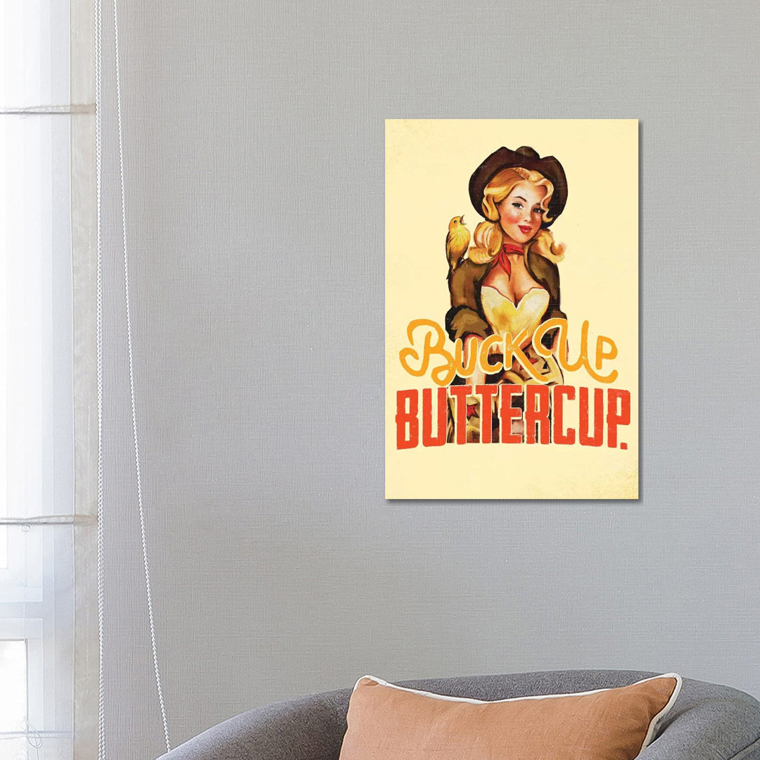 Buck Up Buttercup Yellow by The Whiskey Ginger - Wrapped Canvas Print