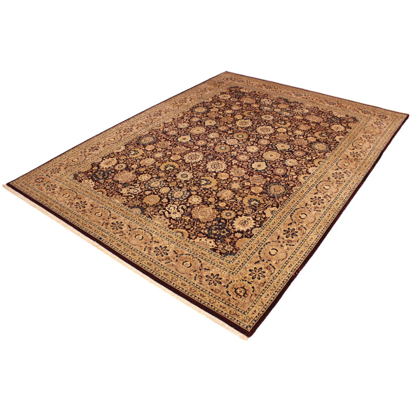 Tapis rouge / brun en laine noué à la main à motif oriental 8 pi 11 po x 12 pi Roby