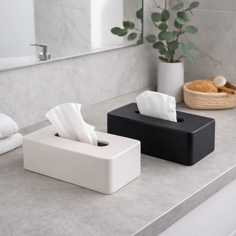 Minimalist Beige Tissue Box Cover, White