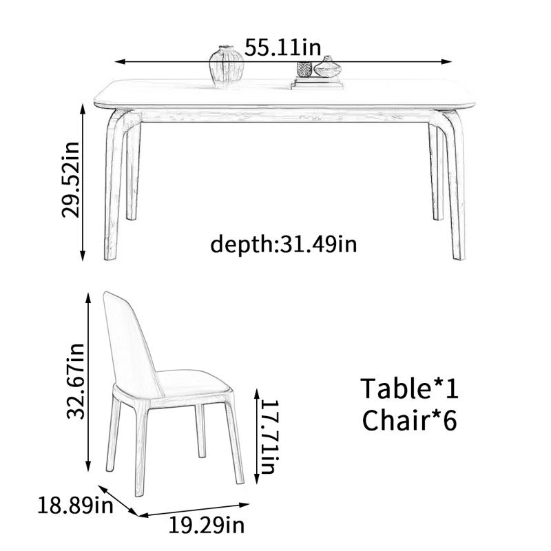 Ensemble de table de salle à manger Modern, H 29,52 po x L 55,11 po x l 31,49 po