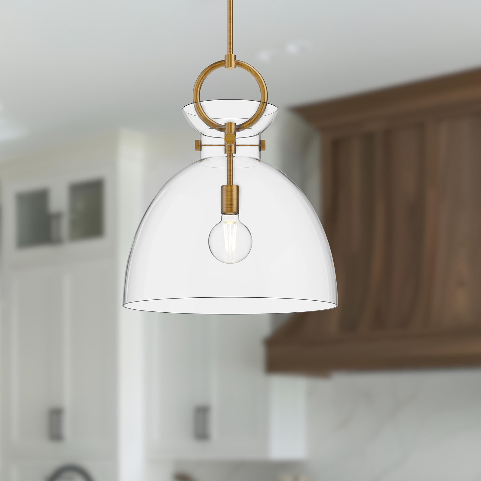 Tinka Single Light Glass Steel Pendant, Aged Gold, 21.75" H x 18" W x 18" D, Clear