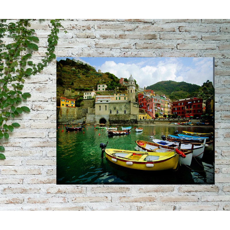 Boat in Vernazza Framed Photographic Print on Wrapped Canvas