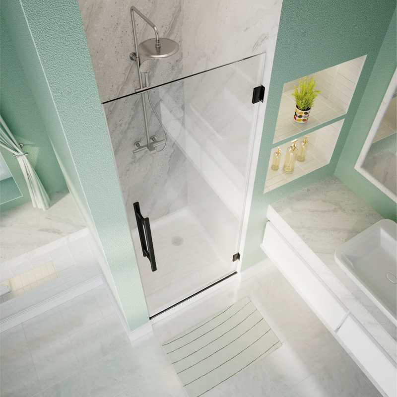 30'' W x 72'' H Hinged Door Frameless Shower Door With 5/16" Tempered Glass, Clear, Matte Black