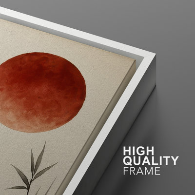Red Sun with Flying Cranes and Bamboo in Asian-Inspired Landscape – Pictures Framed Canvas Print Wall Art
