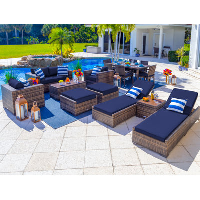 Tuscany Collection In Brown Wicker 14 - Person Patio Conversation Set with Cushions