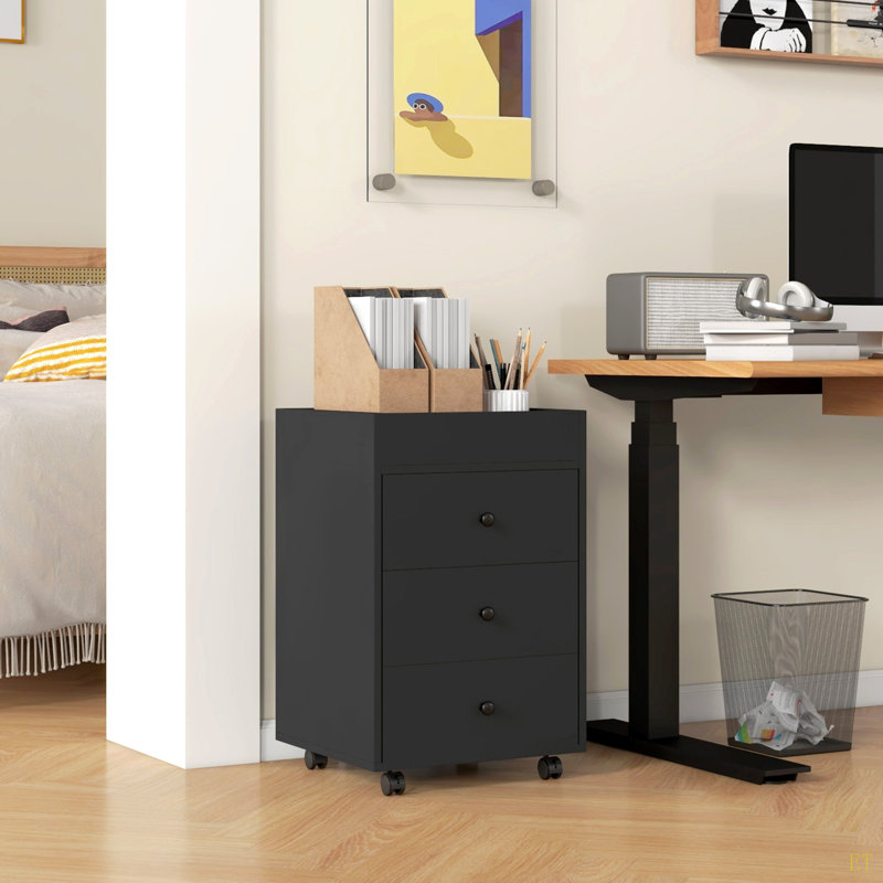 3 Drawer Home Office Storage Cabinet, Office Drawer On Wheels With Removable Tray, Under Desk Printer Stand With Storage