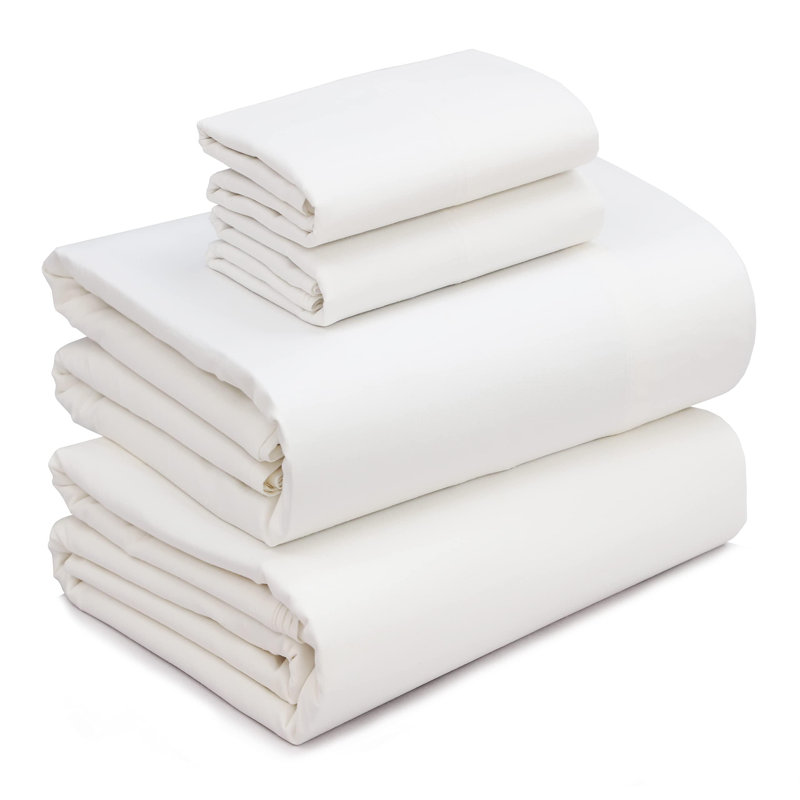 Queen Off-White Cotton Percale Sheet Set with Pillowcases