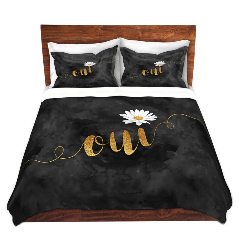  Ensemble de housse de couette à motif marguerite Zara Martina Oui, 1 housse simple + 1 taie standard, Noir / blanc