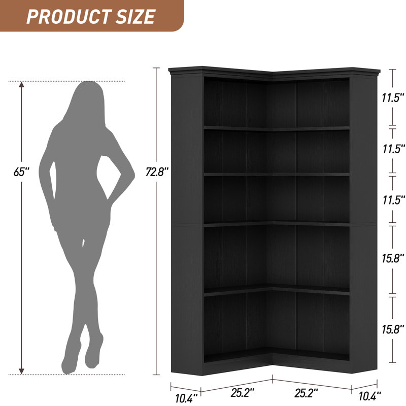 Saaskia Unfinished Corner Bookcase, Black