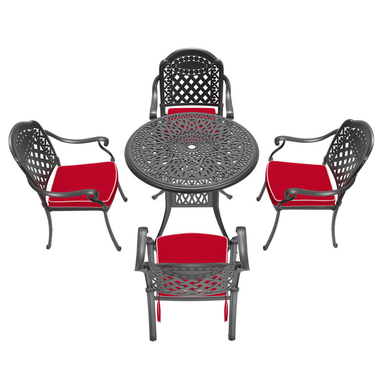 Ensemble de 5 meubles de patio en fonte d'aluminium avec coussins rouges