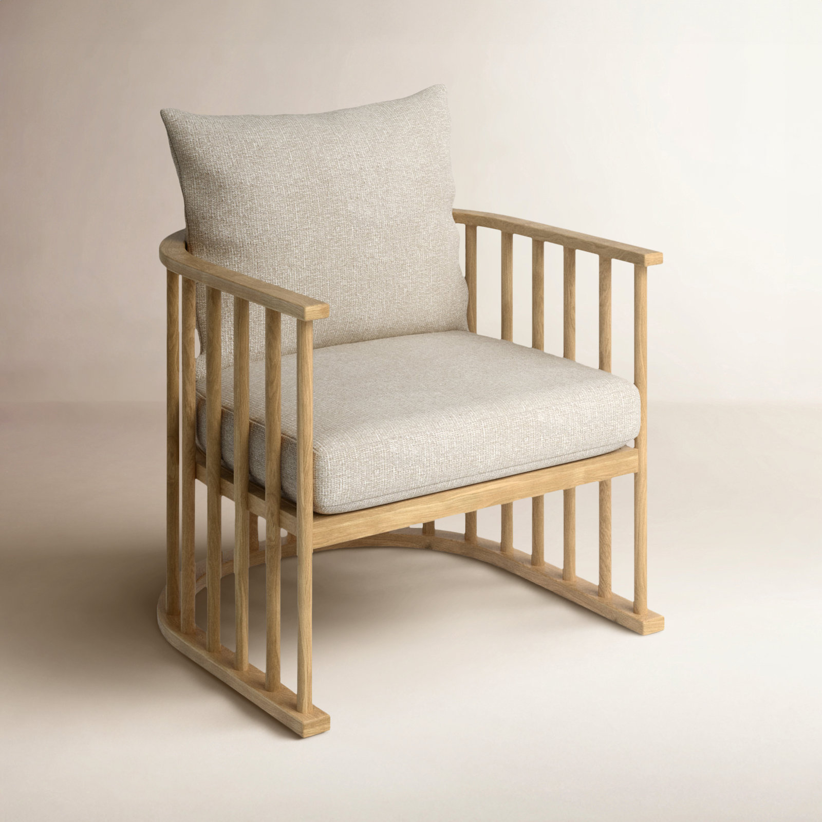 Kathy Upholstered Barrel Chair, Beige Cotton Twill, Light Brown
