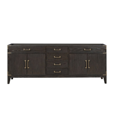 84 po X 22 - Meuble-lavabo en chêne brun - Structure en bois massif avec deux armoires, quatre tiroirs et une tablette ouverte pour le rangement de la pièce
