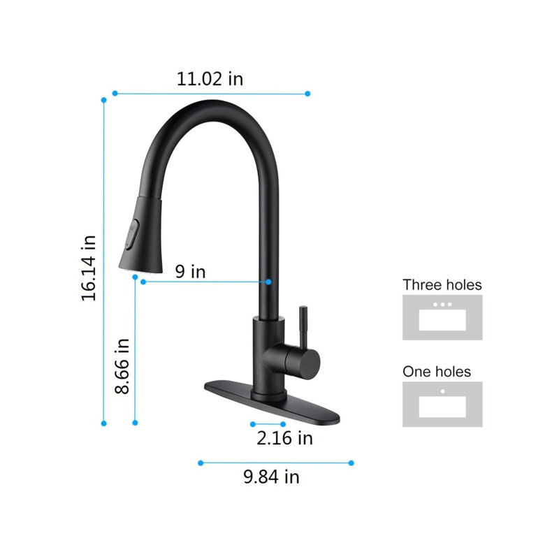 Kitchen Faucet With Pull Out Spraye, Matte Black