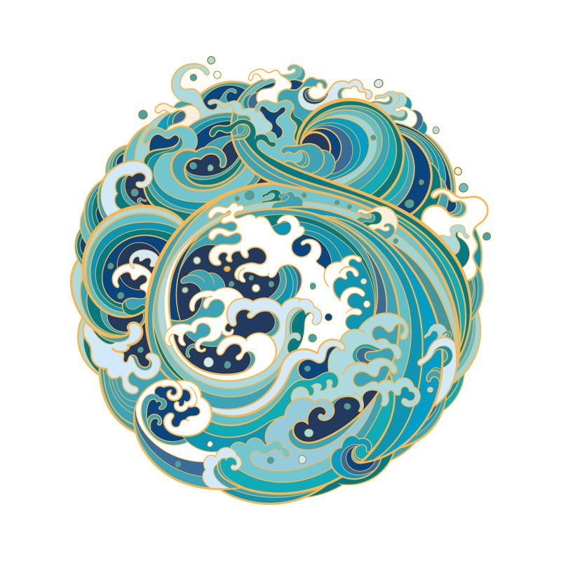 Traditional Oriental Sea Waves In The Form Of A Circle by Arborelza - Wrapped Canvas Print, 76cm H x 76cm W x 3.8cm D