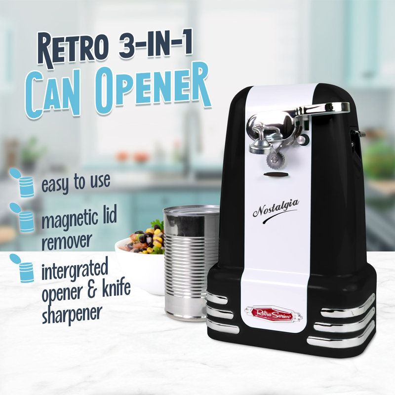 Nostalgia Retro Can Opener, Black, Black