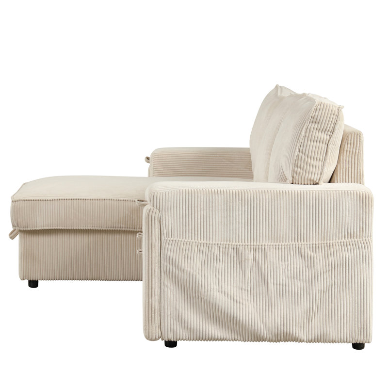 Canapé-lit modulaire U_Style Upholstery avec sacs de rangement et 2 porte-gobelets sur les accoudoirs, Polyester beige
