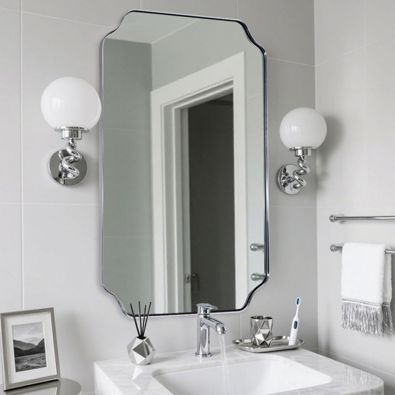 Miroir de salle de bain Modern Cadre en acier inoxydable, 40 po x 24 po, Chrome poli