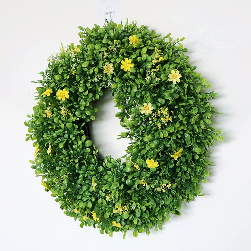 Faux Boxwood Plastic 15'' Wreath, 17.7" H x 17.7" W x 4.72" D