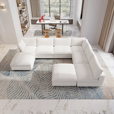 8 - Piece U-Shaped Sectional Reversible Sofa With 2 Removable Ottomans