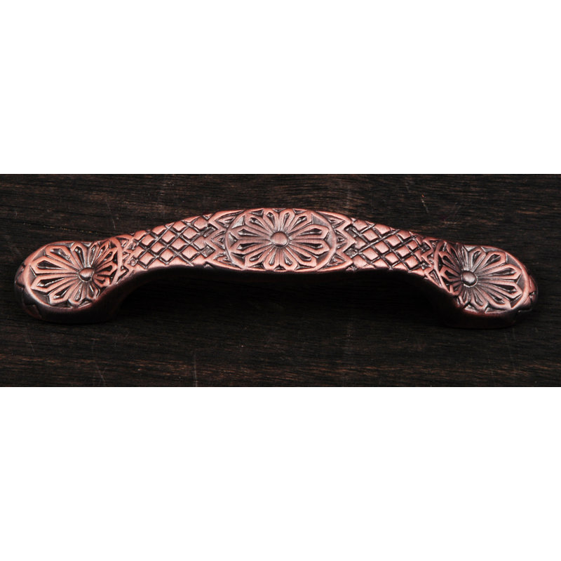 Poignée arquée fleurie 3 po Ornate, Distressed Copper