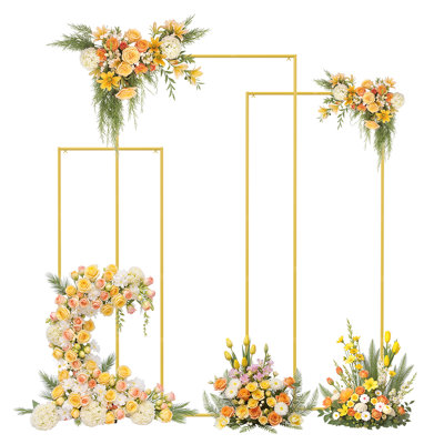 Support carré en forme d'arche de mariage, ensemble de 3, 6,6 pi + 5,9 pi + 4,9 pi, ballon en métal doré et cadre en arche de fleur pour fête d'anniversaire, fête de naissance, anniversaire, mariage, décoration de cérémonie
