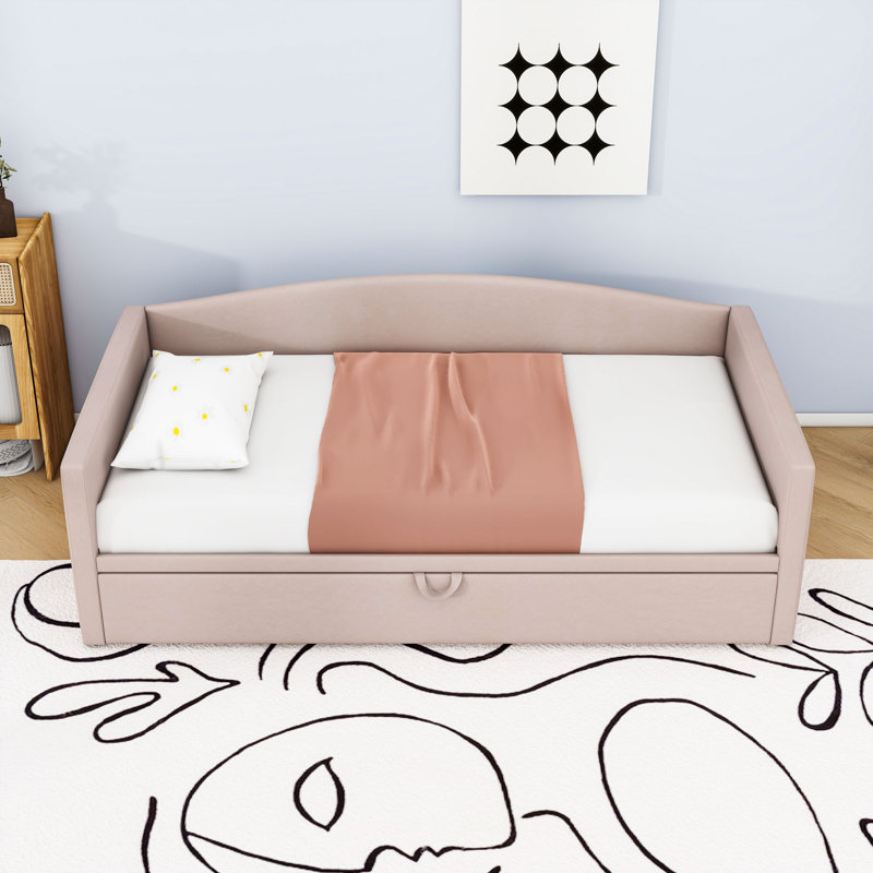 Twin Upholstered Daybed with Trundle, Pink