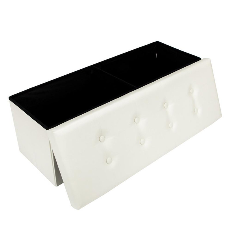 Repose-pieds rectangulaire en similicuir avec rangement 14,96 po Brenneman, Simili cuir blanc