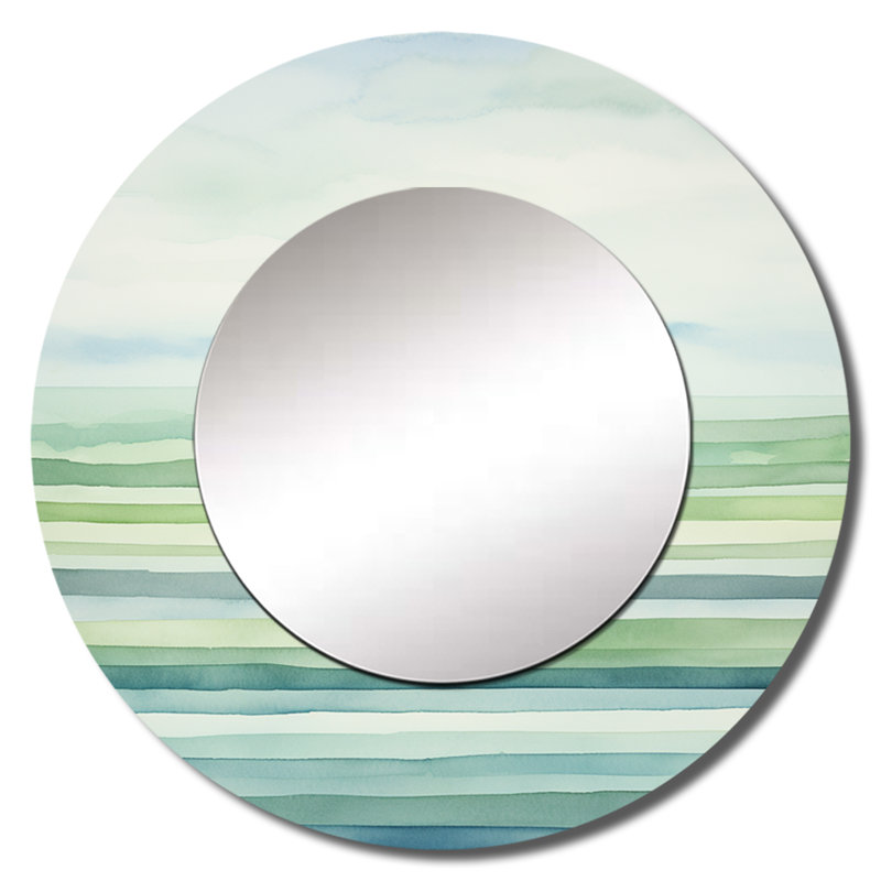 Minimalisme harmonique horizon II paysage - miroir décoratif minimaliste, miroir mural rond moderne, art imprimé en métal