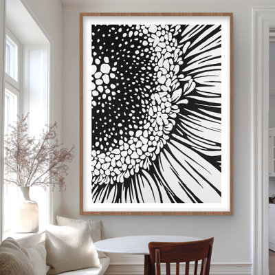 Gerbera, impression botanique à motif floral encadré noir mat