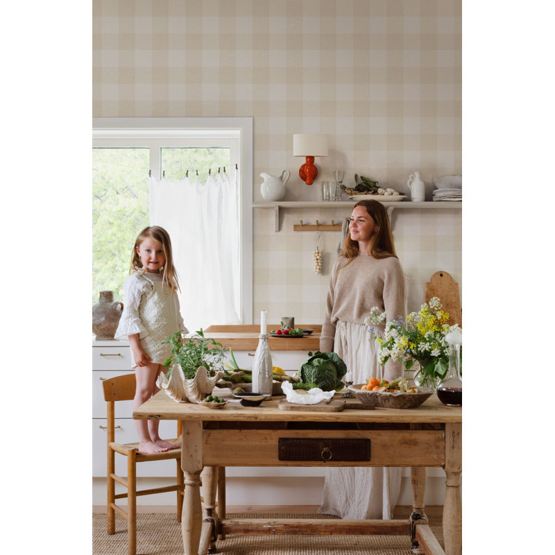 Villa Dalarö II Gingham Wallpaper Roll, Beige