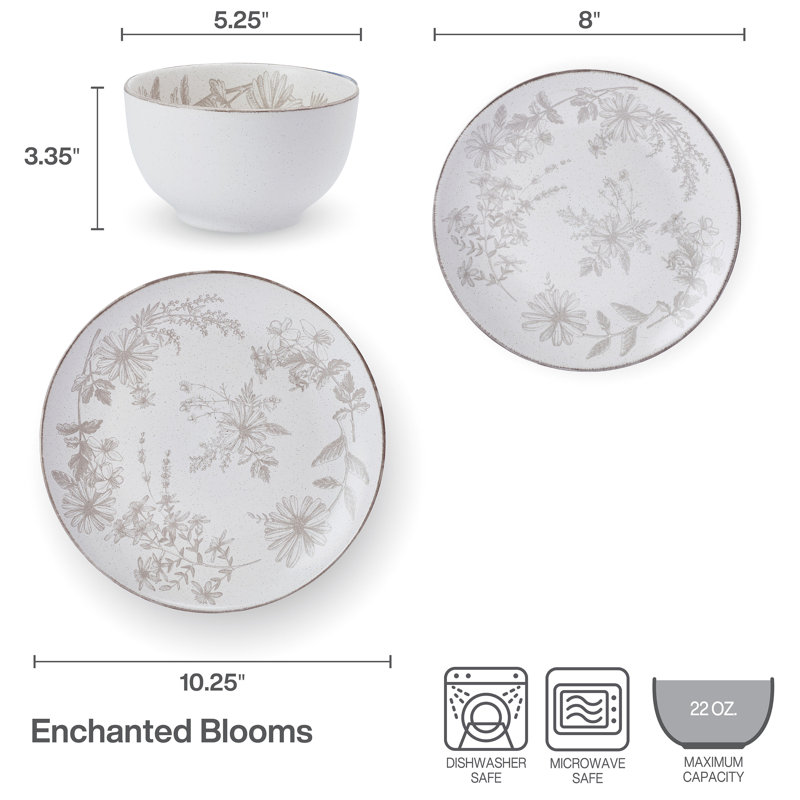 Pfaltzgraff Enchanted Bloom 12-Piece Dinnerware Set, Service For 4