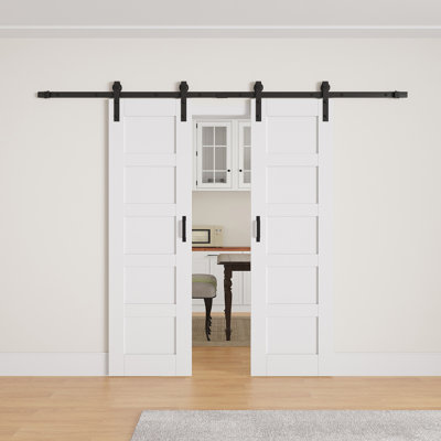 48" × 80" Solid Core Sliding Double Barn Doors Primed Surface Ready To Use All Installation Hardware Kit Soft Close Included