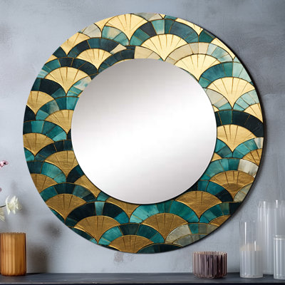 Grand miroir mural Shara, émeraude et arches dorées IV - formes abstraites