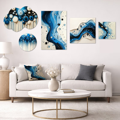 Ensemble de 5 panneaux décoratifs abstraits, toile et métal Rhythic Driauge River II (100 po x 40 po)