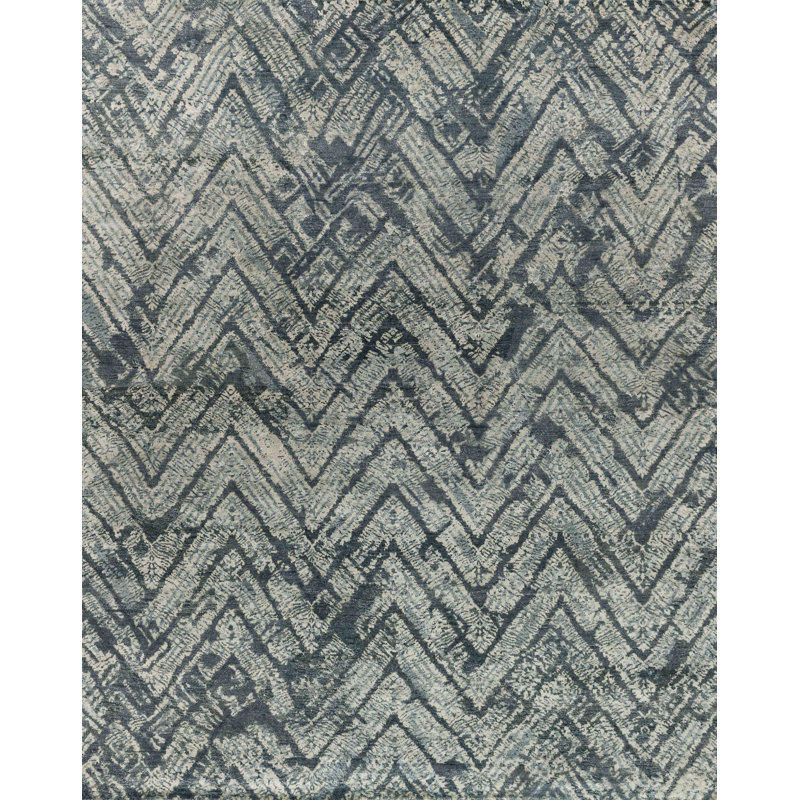 Transcend Chevron Hand-Knotted Ink/Blue Area Rug, Rectangle 2' x 3'